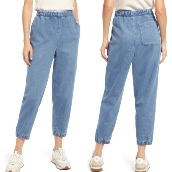 NWT Madewell Sweatpant Jogger Jeans Slouchy Relaxed Elastic Waist Blue - Picture 1 of 9